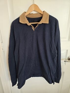 Joe's Jeans Navy Blue Rugby Pullover with Tan Corduroy Collar